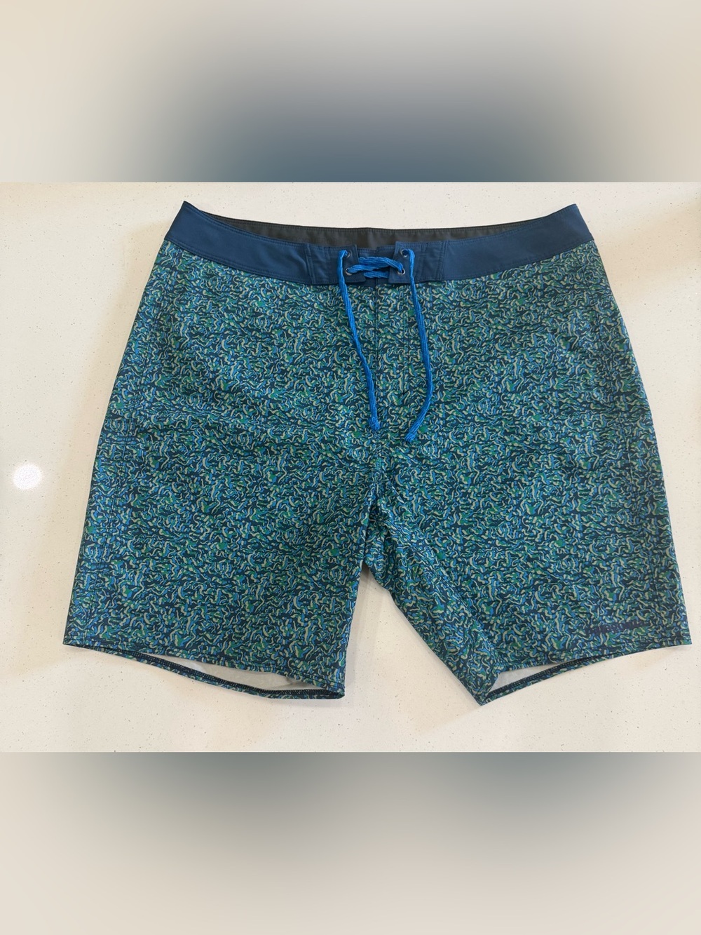 Patagonia Blue and Green Swim Trunks with Drawcord
